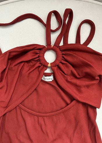 Pull and Bear Kahverengi Drapeli Mini Elbise