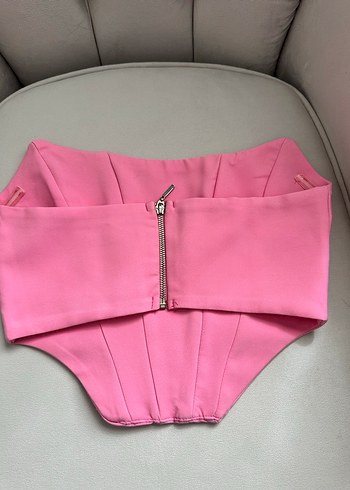 36 Beden Pili Detaylı Pembe V Yaka Kadın Büstiyer