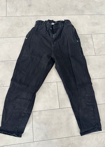 Zara Kadın Siyah Bol Kesim Kemerli Denim Pantolon