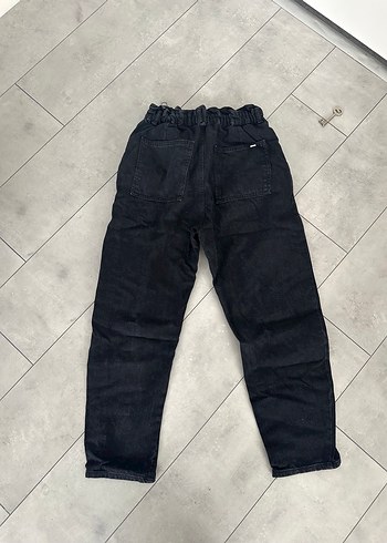 xs Beden Zara Kadın Siyah Bol Kesim Kemerli Denim Pantolon