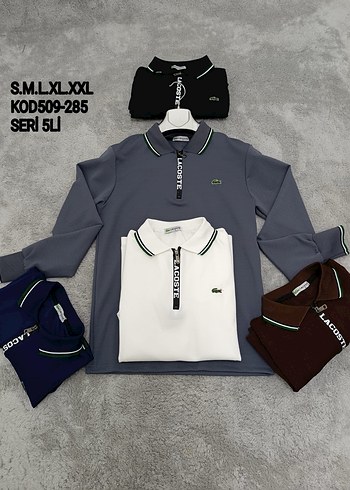 Gri Uzun Kollu Erkek Polo Tişört Velcro Detaylı