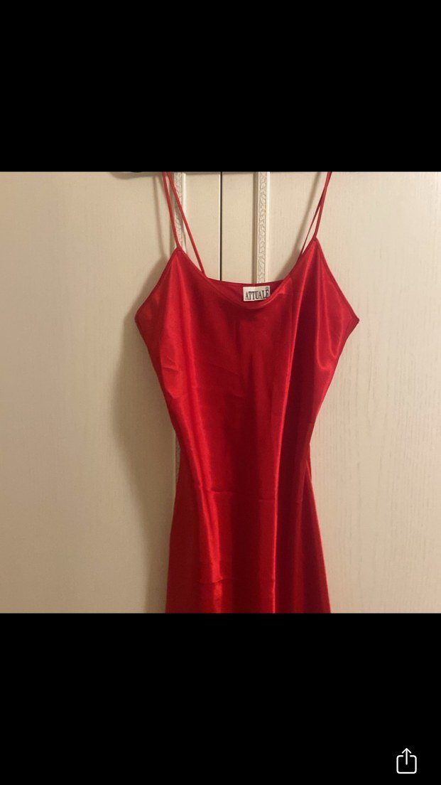 Kırmızı Saten Uzun Askılı Elbise Gecelik - Görsel 2