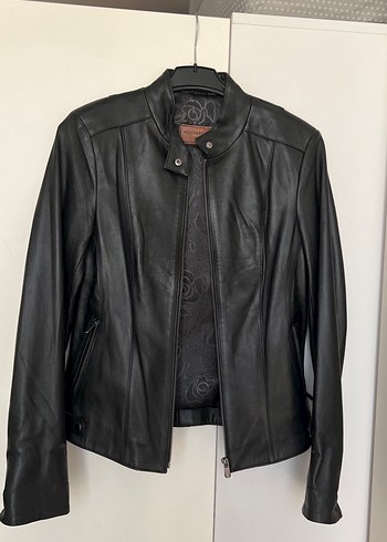 Siyah Deri Biker Ceket