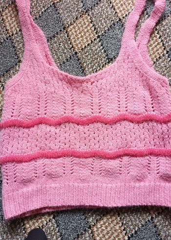 Pembe Örgü kışlık krop - Görsel 2