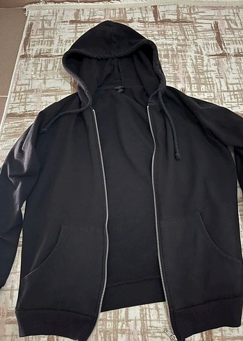 m Beden Siyah Kapüşonlu Fermuarlı kadın Sweatshirt