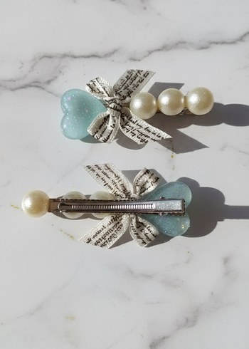 Turkuaz Vintage Fiyonk ve İnci Toka[ 1 Adet ]
