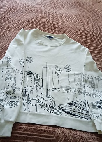 Beyaz Baskılı Kadın Sweatshirt