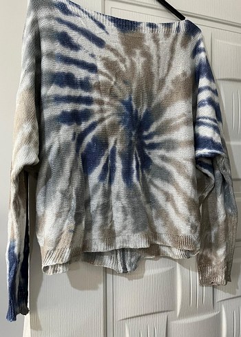 Gri Batik Desenli Örgü Bohem Kadın Kazak - Görsel 3