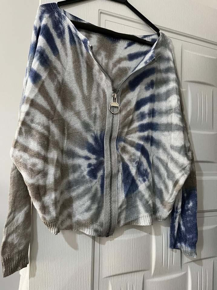 Gri Batik Desenli Örgü Bohem Kadın Kazak - Görsel 2