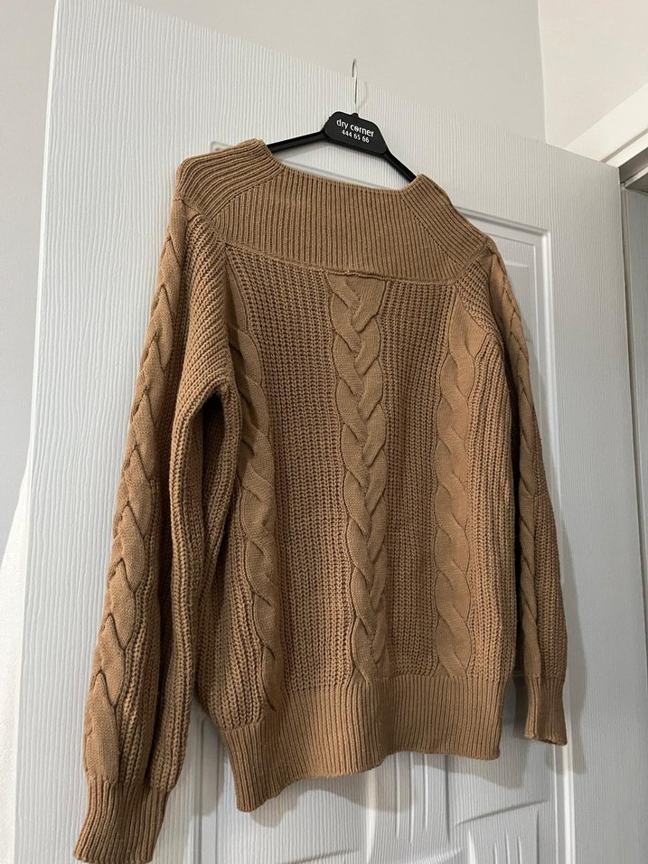 Kadın Kahverengi Örgü Triko Kazak - Görsel 3