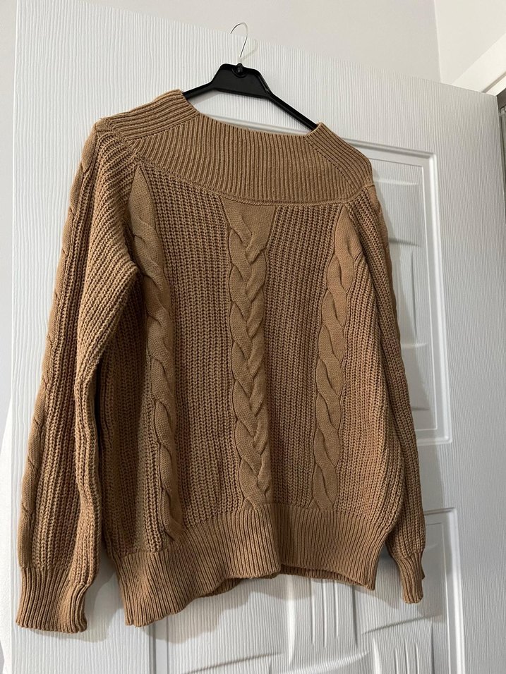 Kadın Kahverengi Örgü Triko Kazak - Görsel 2