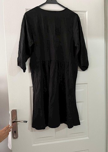 Mango Siyah V Yaka Midi Keten Elbise - Görsel 5