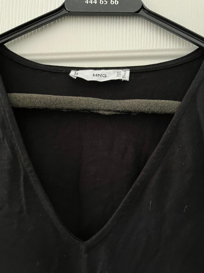 Mango Siyah V Yaka Midi Keten Elbise - Görsel 3