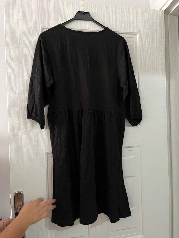 Mango Siyah V Yaka Midi Keten Elbise - Görsel 4