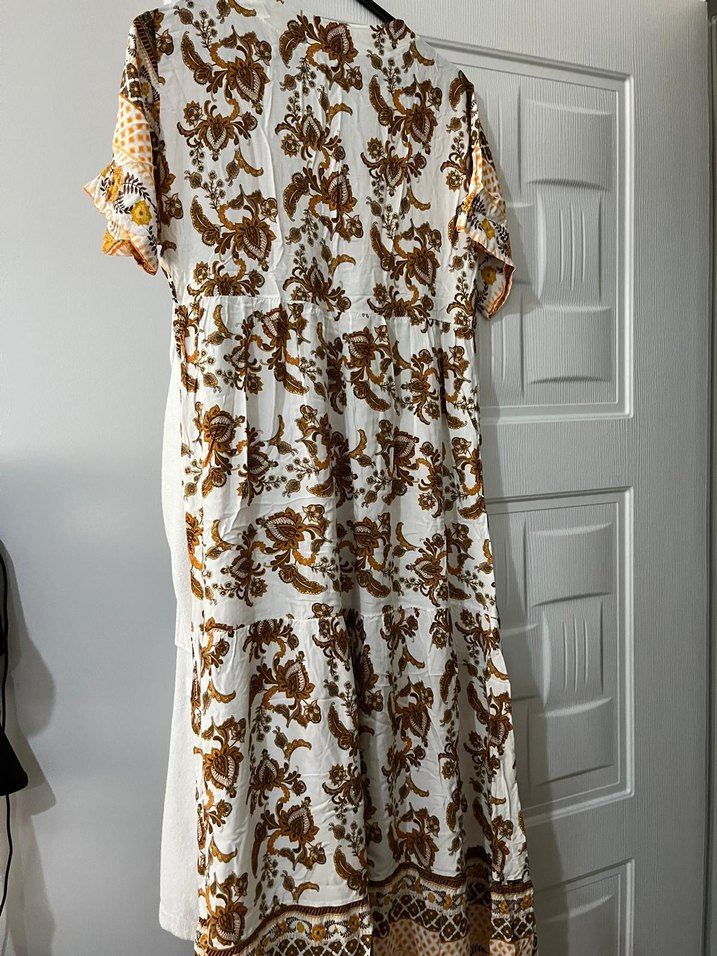 Bohem Uzun Desenli V Yaka Elbise - Görsel 4