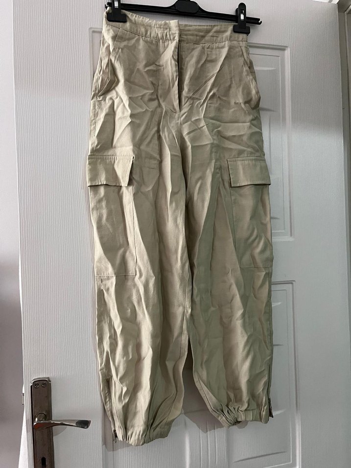 Zara Bej Keten Rahat Kesim Kadın Pantolon - Görsel 2