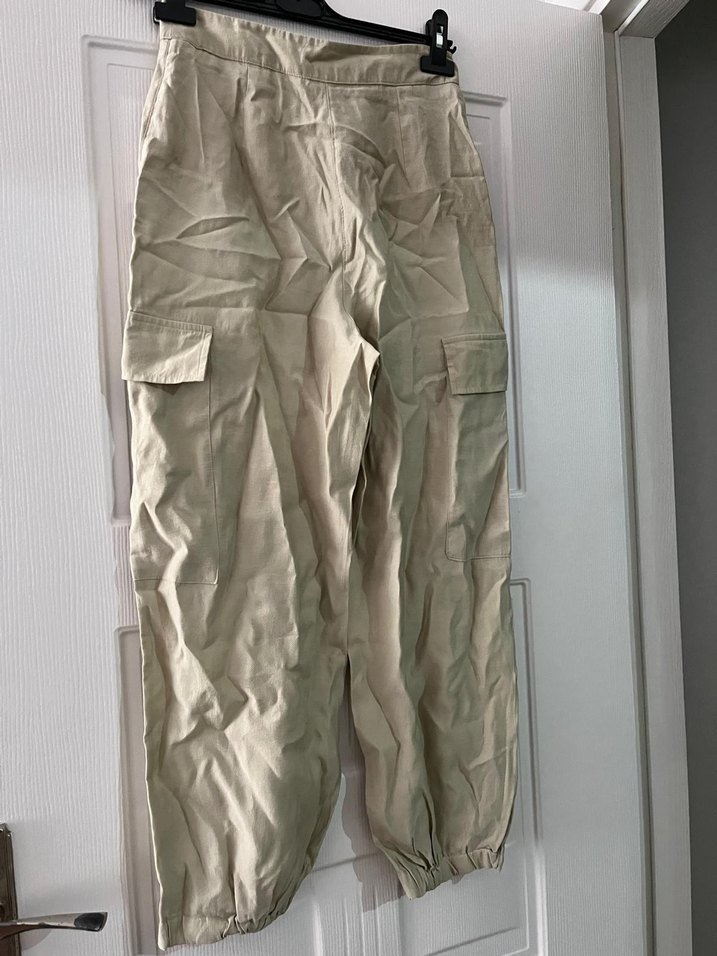 Zara Bej Keten Rahat Kesim Kadın Pantolon - Görsel 3