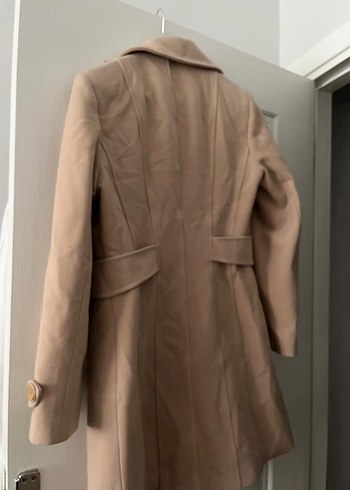 Bej Süet Düğmeli Midi Kadın Kaban - Görsel 4