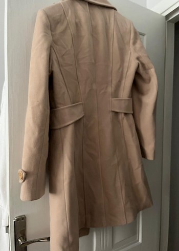 Bej Süet Düğmeli Midi Kadın Kaban - Görsel 5