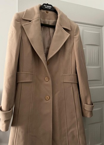 Bej Süet Düğmeli Midi Kadın Kaban - Görsel 2