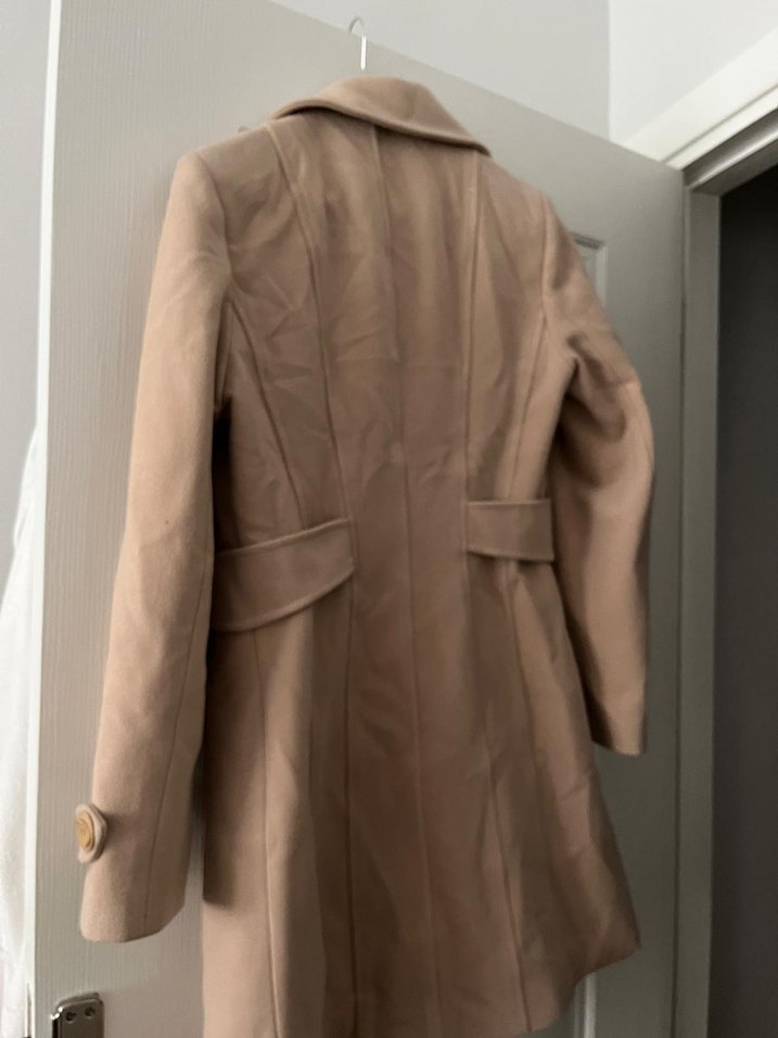 Bej Süet Düğmeli Midi Kadın Kaban - Görsel 4