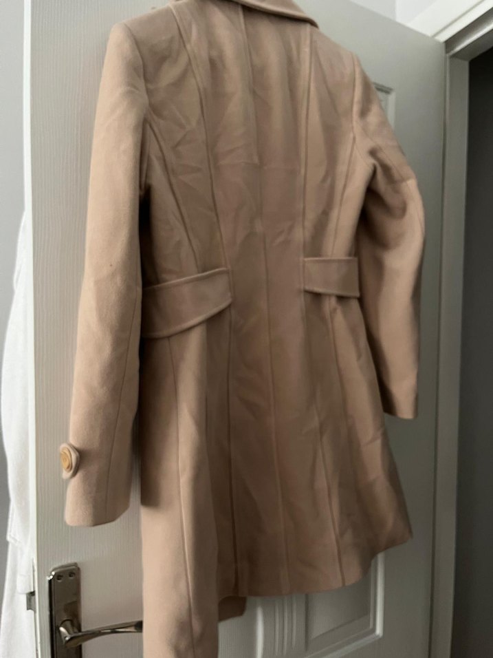 Bej Süet Düğmeli Midi Kadın Kaban - Görsel 5