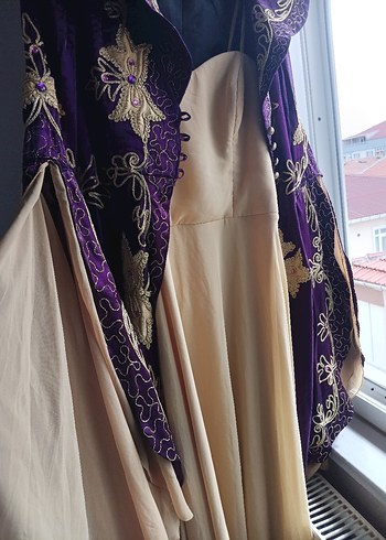 Abiye Uzun Kollu Mor Nakışlı Bohem Kadın Kına Elbisesi