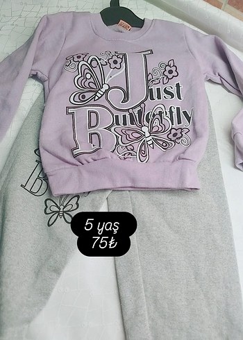 Kız Çocuk Mor Baskılı Pamuklu Sweatshirt ve alt eşofman