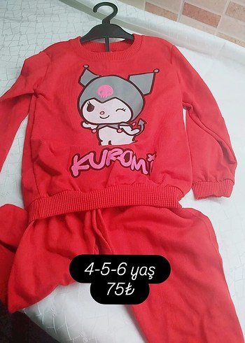 Kız Çocuk Kırmızı Kuromi Baskılı Eşofman