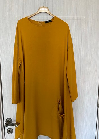 Diğer Sarı Uzun Kollu Salaş Midi Tunik