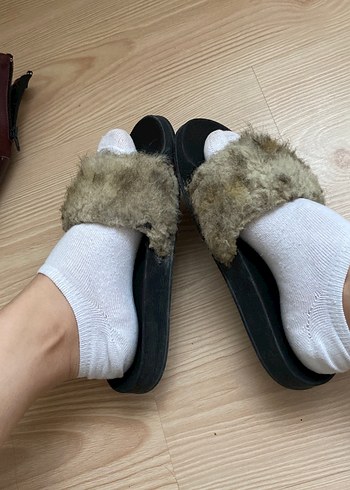 Diğer Kürklü Kahverengi Stiletto Topuklu Kadın Terlik