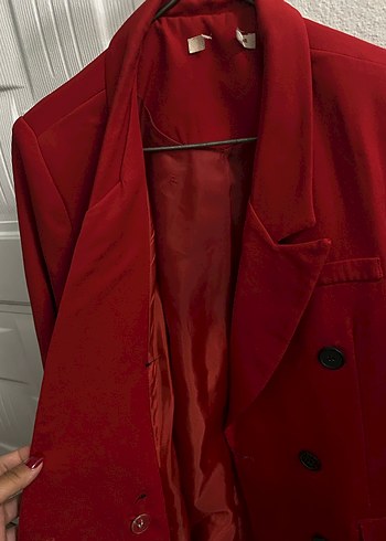 m Beden Düğmeli Kırmızı Kadın Blazer Ceket