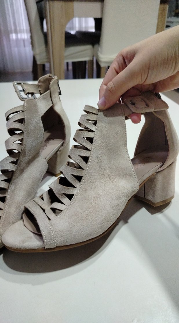 Bej Süet Kadın Topuklu Sandalet - Görsel 3