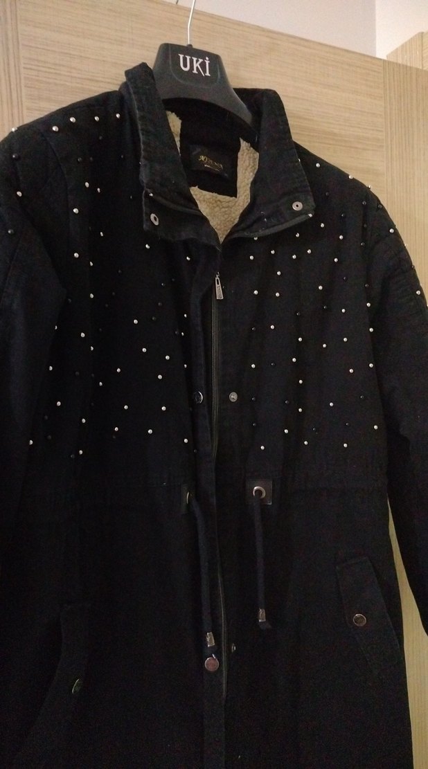 Siyah Uzun Kadın mont, Kürklü, Sokak Stili - Görsel 3