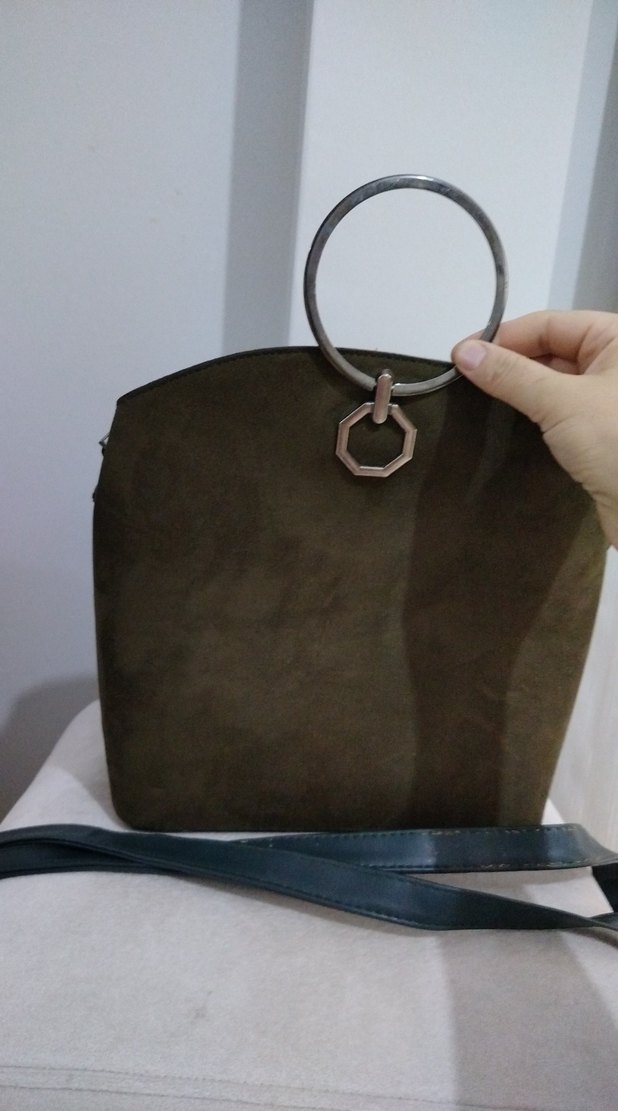 yeşil Süet Kadın Çanta Tokalı - Görsel 3