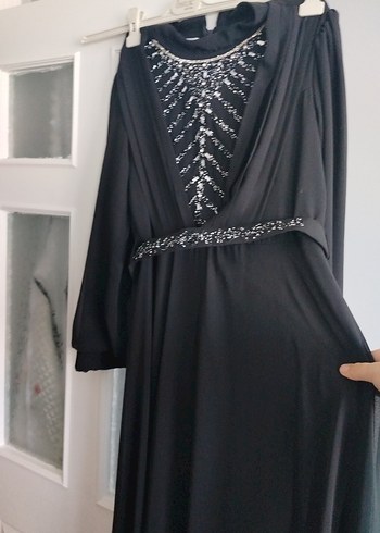 52 Beden siyah Renk Uzun Siyah Gotik Nakışlı Kadın Elbise