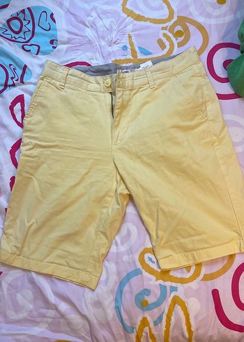 Erkek Sarı Loose Fit Mini Şort