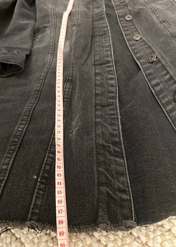 Diğer Siyah Uzun Denim Ceket Düğmeli