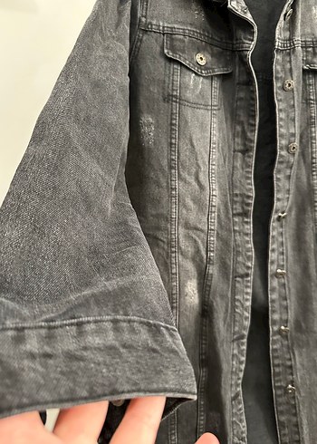 l Beden siyah Renk Siyah Uzun Denim Ceket Düğmeli