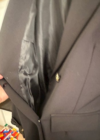 46 Beden siyah Renk Düğmeli Siyah Kadın Uzun Blazer Ceket