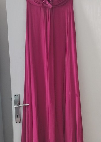 Pembe Drapeli Uzun Saten Elbise