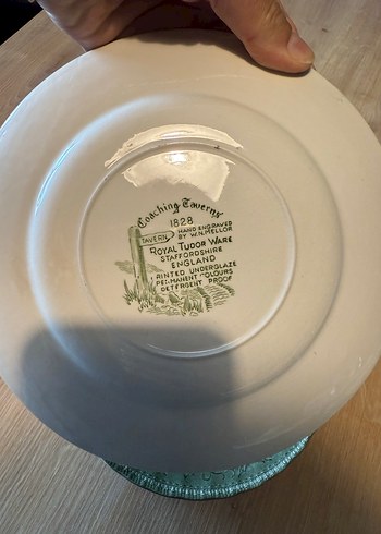 American Vintage İngiliz Royal Tudor Yeşil Desenli Seramik Tabak Seti
