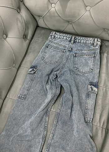 Gri Bol Kesim Midi Kadın Kot Pantolon - Görsel 2