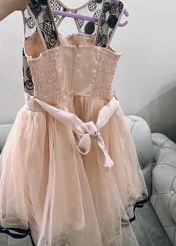 Kız Çocuk Pembe Dantel Detaylı Elbise - Görsel 2