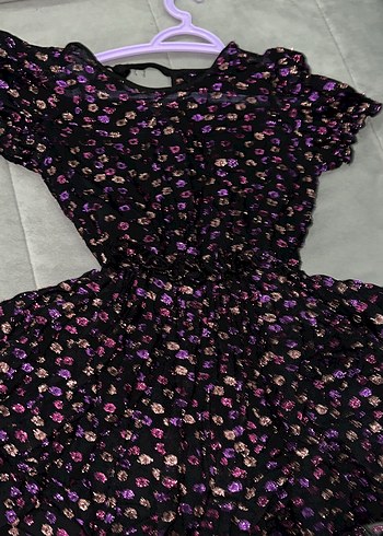 Kız Çocuk Mor Fırfırlı Çiçekli Elbise - Görsel 2