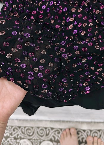 Kız Çocuk Mor Fırfırlı Çiçekli Elbise - Görsel 3