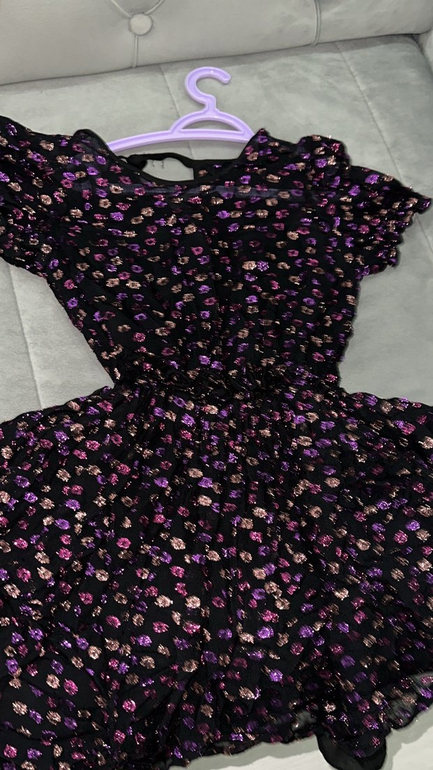 Kız Çocuk Mor Fırfırlı Çiçekli Elbise - Görsel 2