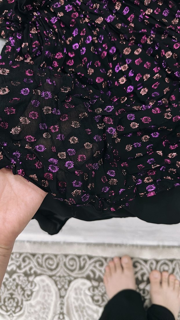 Kız Çocuk Mor Fırfırlı Çiçekli Elbise - Görsel 3