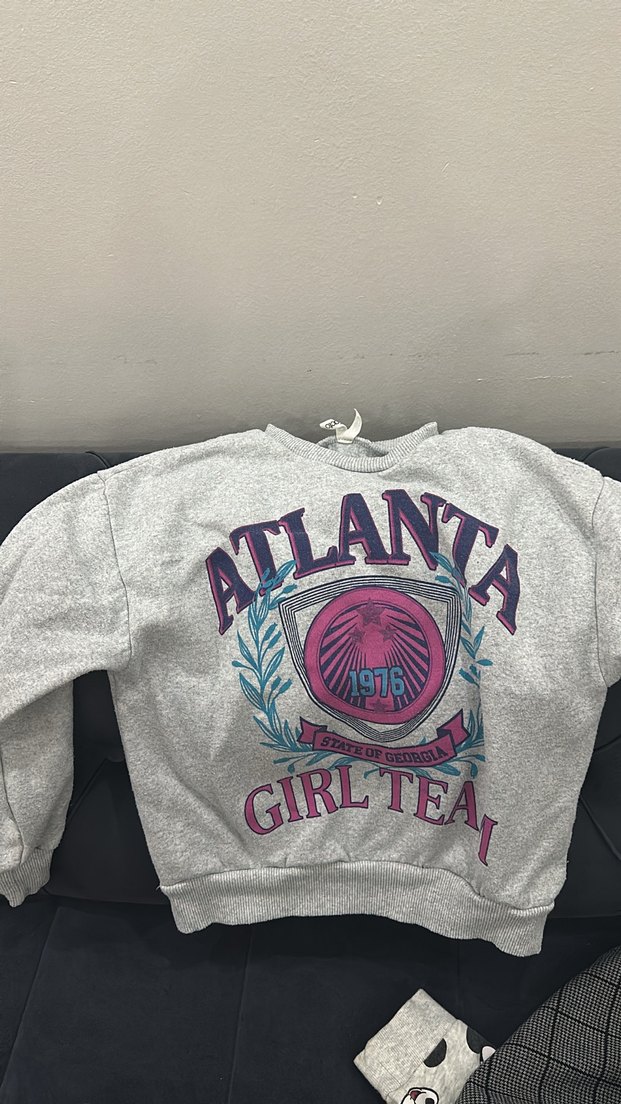 Kız Çocuk Gri Minnie Baskılı Kapüşonlu Sweatshirt altı parça - Görsel 3