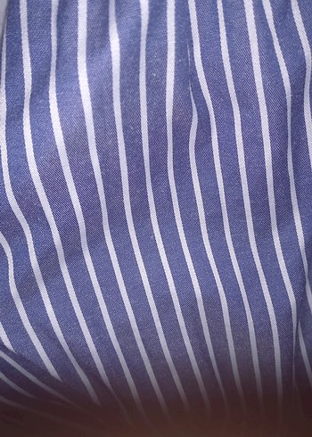 Mavi Çizgili Pilili Midi Kadın Gömlek - Görsel 5